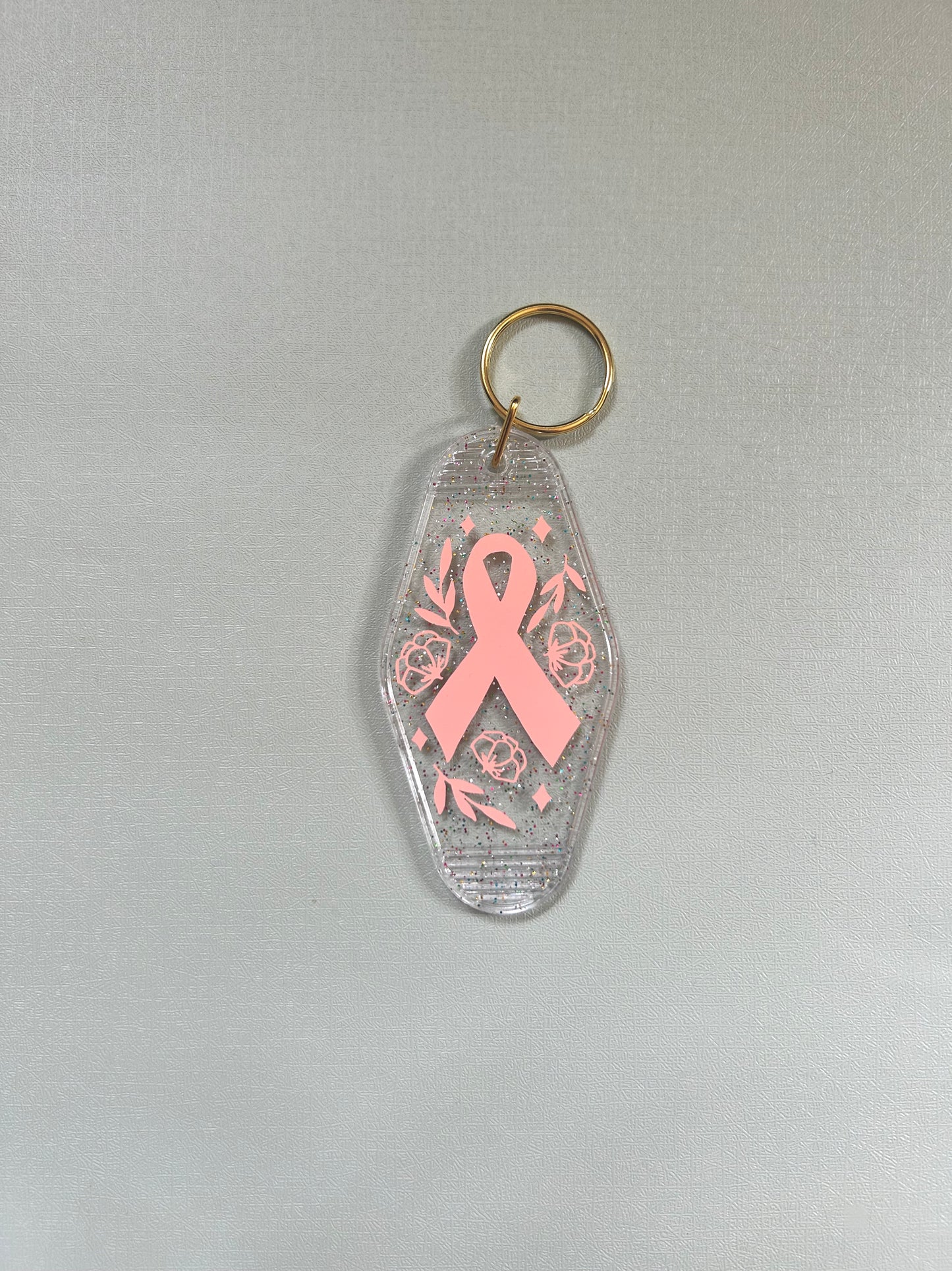 Pink Cancer Ribbon Awareness Motel Keychain