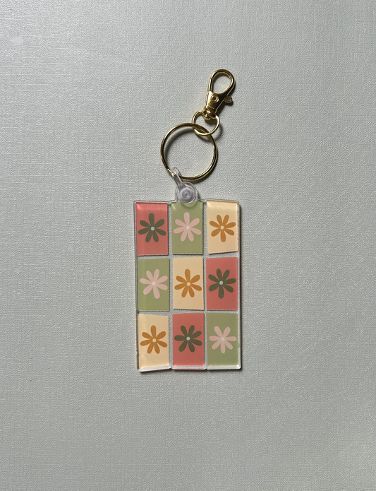 Retro Flower Squares Acrylic Keychain