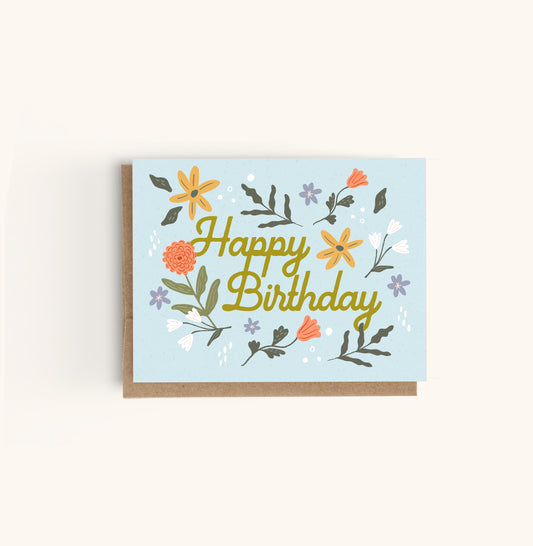 Illustrated Floral Birthday Greeting Card