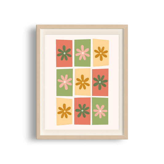 Retro Flower Squares Art Print - StephKayDesigns